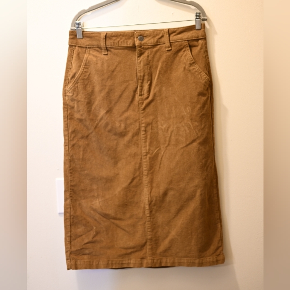 Brown Corduroy Cotton Blend Column Pencil Skirt Preppy Size 8 CBK Autumn Fall